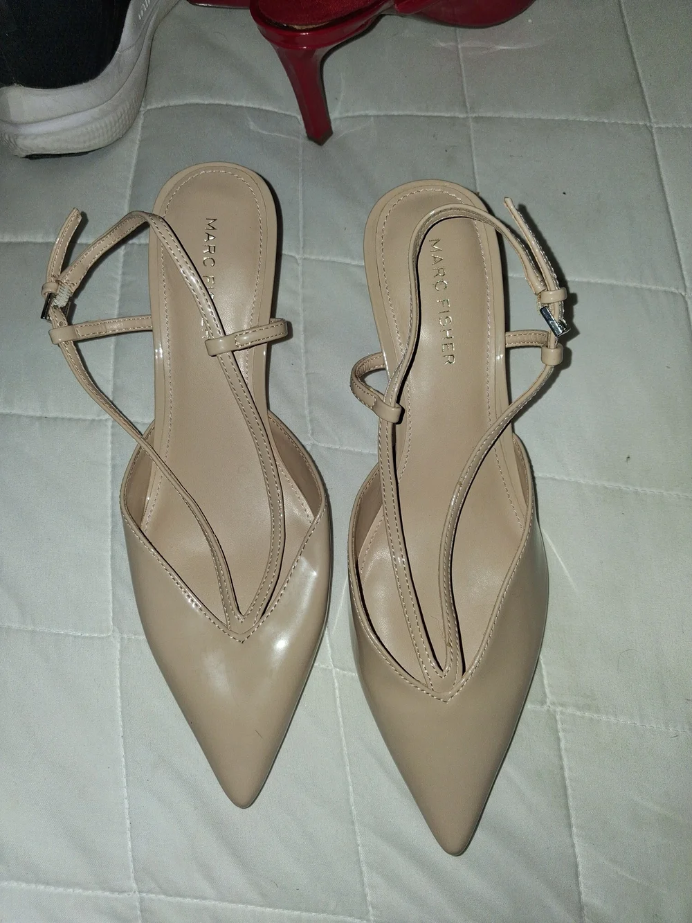 Marc Fisher Nude Pointed-Toe Slingback Heels
